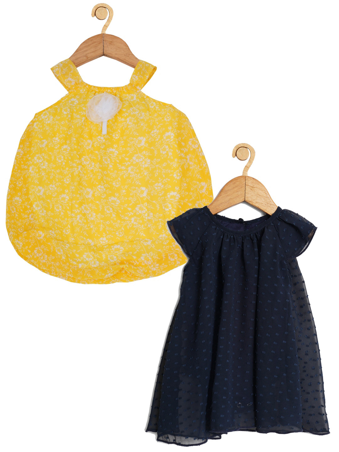 Creative Kids Infants Girls Pack Of 2 Self Design Cap Sleeves A-Line Dresses