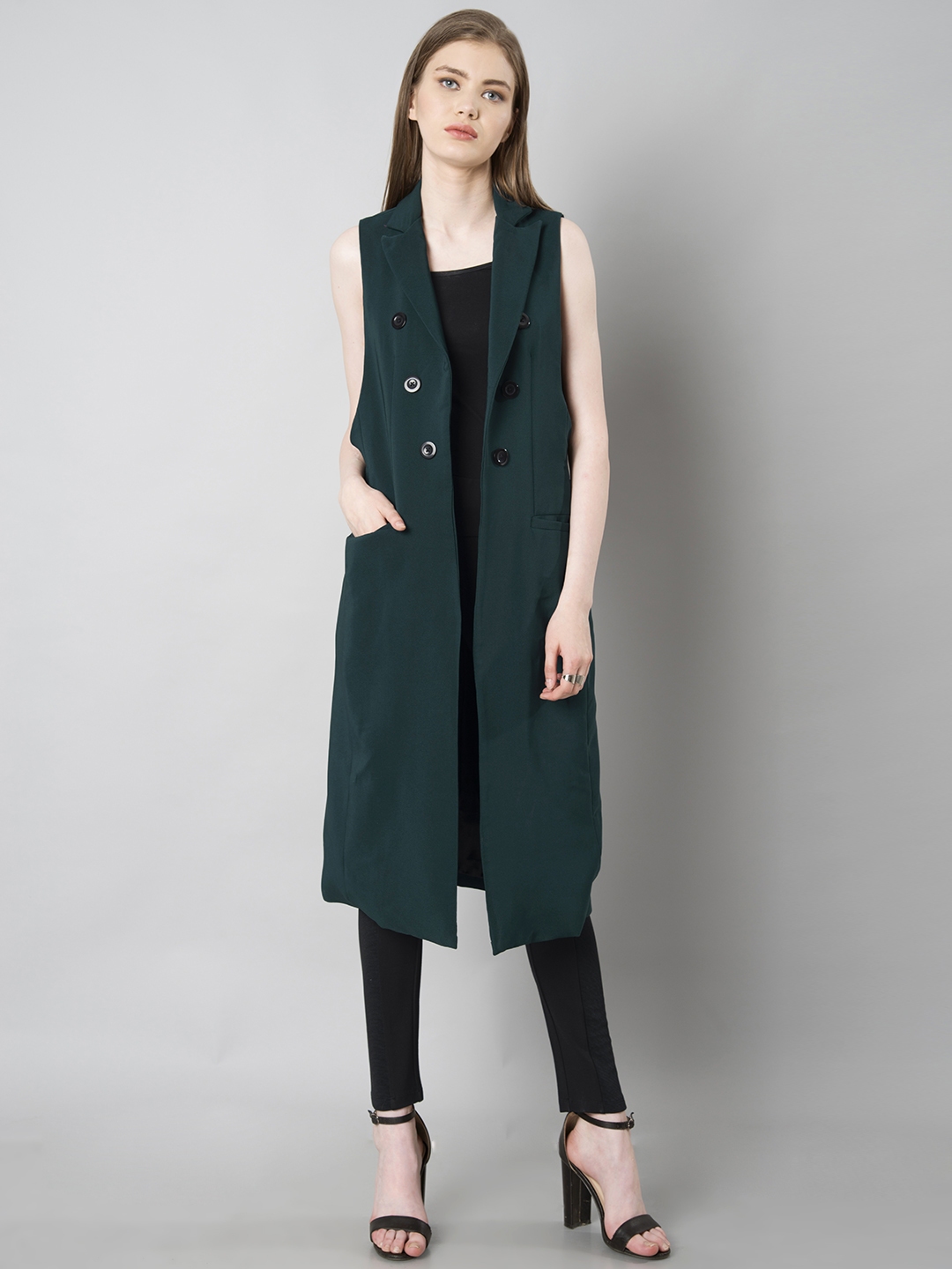 Buy FabAlley Women Green Sleeveless Longline Coat - Coats for Women 2493135  | Myntra