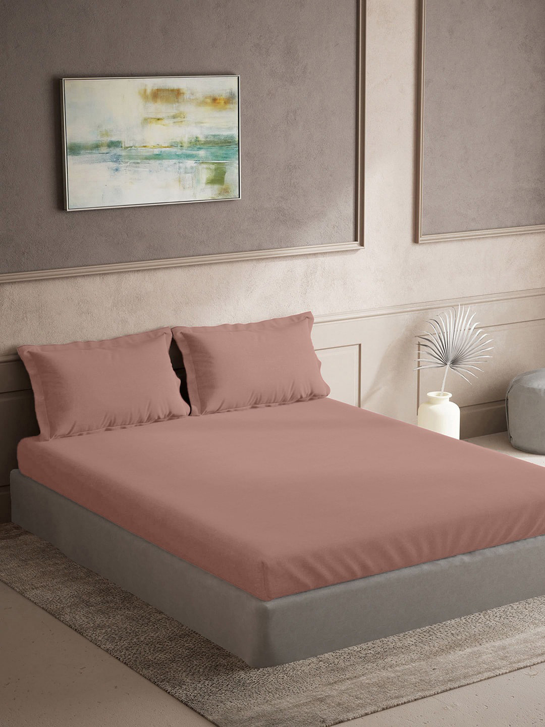 TARA- Sparkling Homes Rose Cotton 300 TC King Fine Bedsheet with 2 Pillow Covers-108 x 108 inches