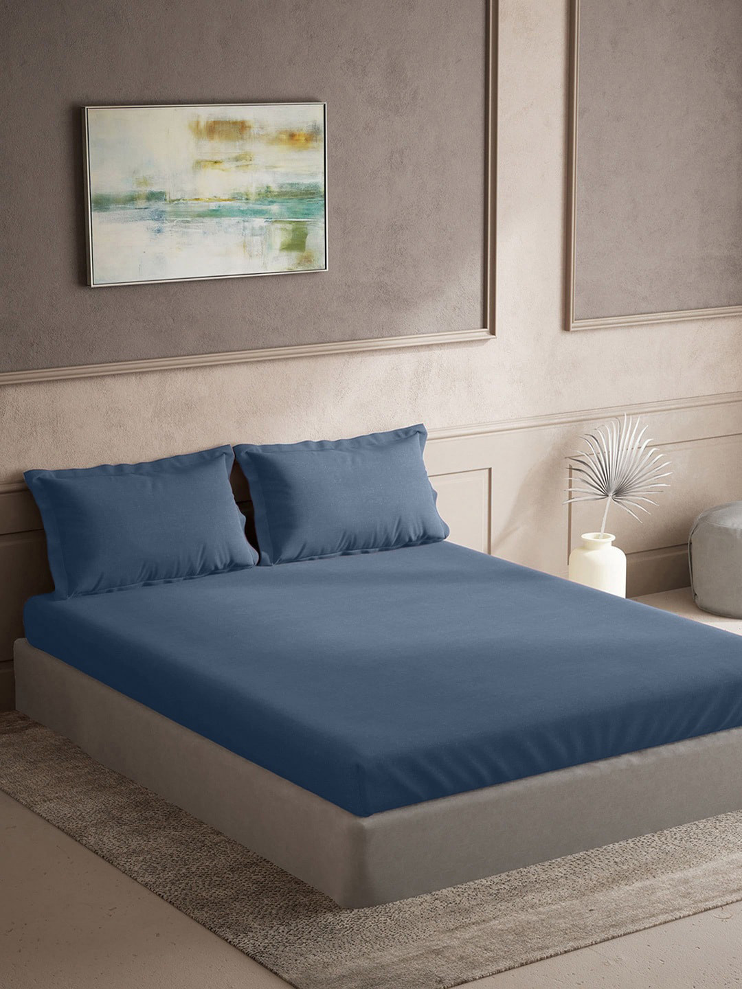 TARA- Sparkling Homes Blue Cotton 300 TC King Fine Bedsheet with 2 Pillow Covers-108 x 108 inches