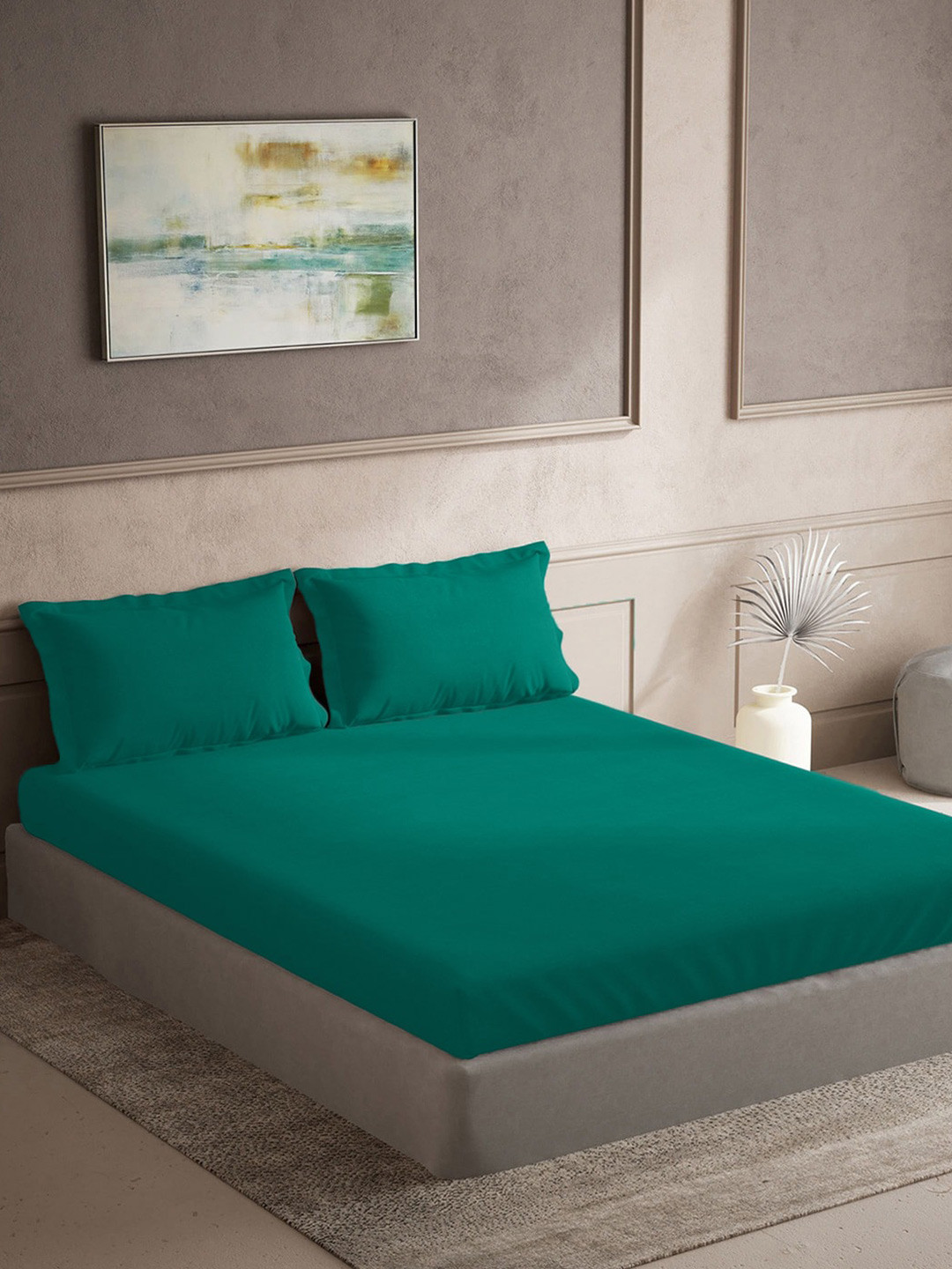 TARA- Sparkling Homes Turquoise Blue Cotton 300 TC King Fine Bedsheet with 2 Pillow Covers-108 x 108 inches