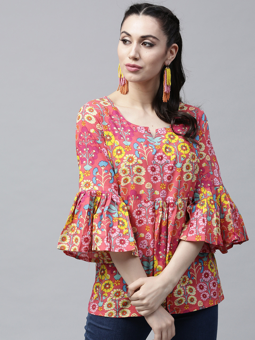 Buy AKS Pink u0026 Yellow Printed Tunic - Tunics for Women 2493357 | Myntra