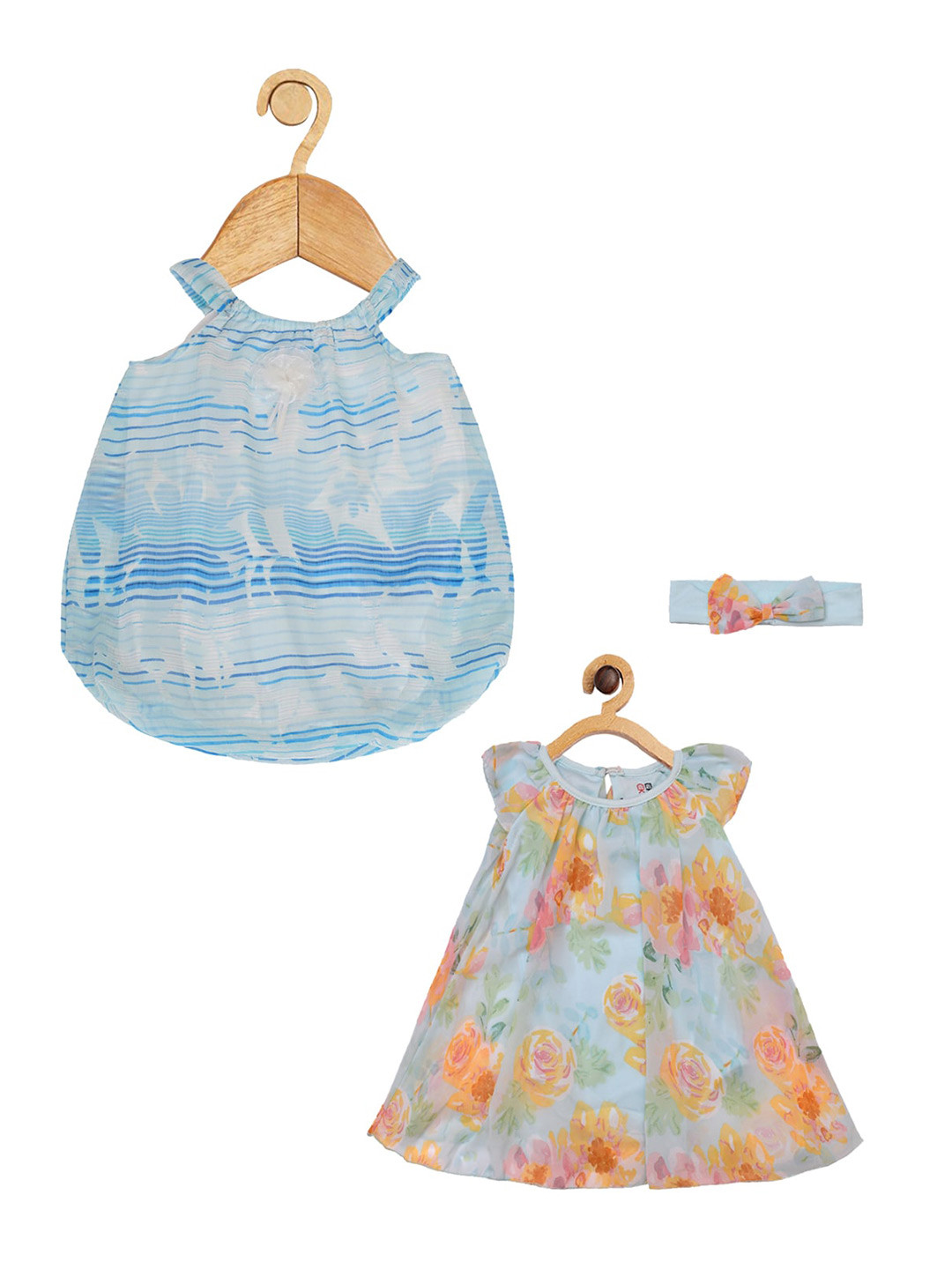 Creative Kids Infant Girls Pack Of 2 Floral Printed A-Line Dress With Attached Bodysuit