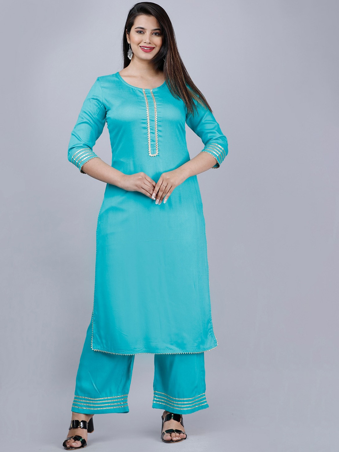 MAUKA Gotta Patti Detail Straight Kurta with Palazzos