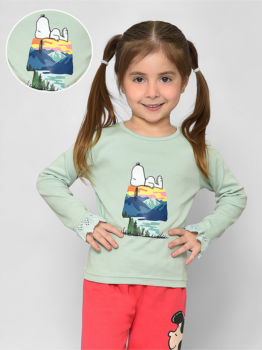 MiArcus Girls Peanuts Printed Embroidered Detail Cotton T-shirt