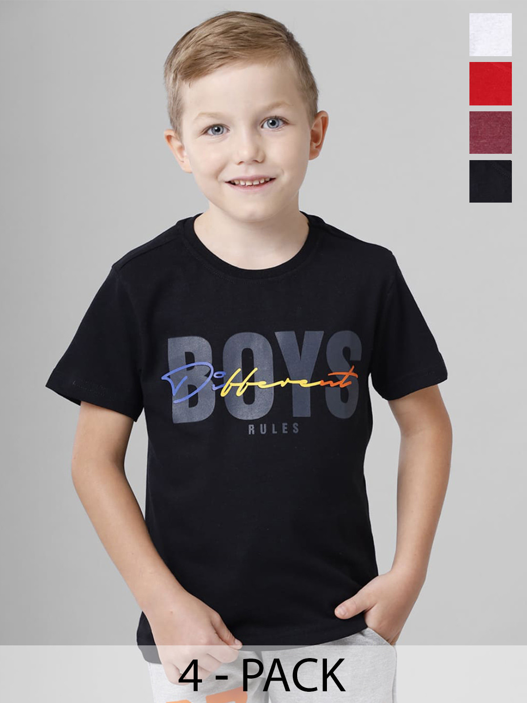 BAESD Boys Multicoloured Typography 5 Printed T-shirt