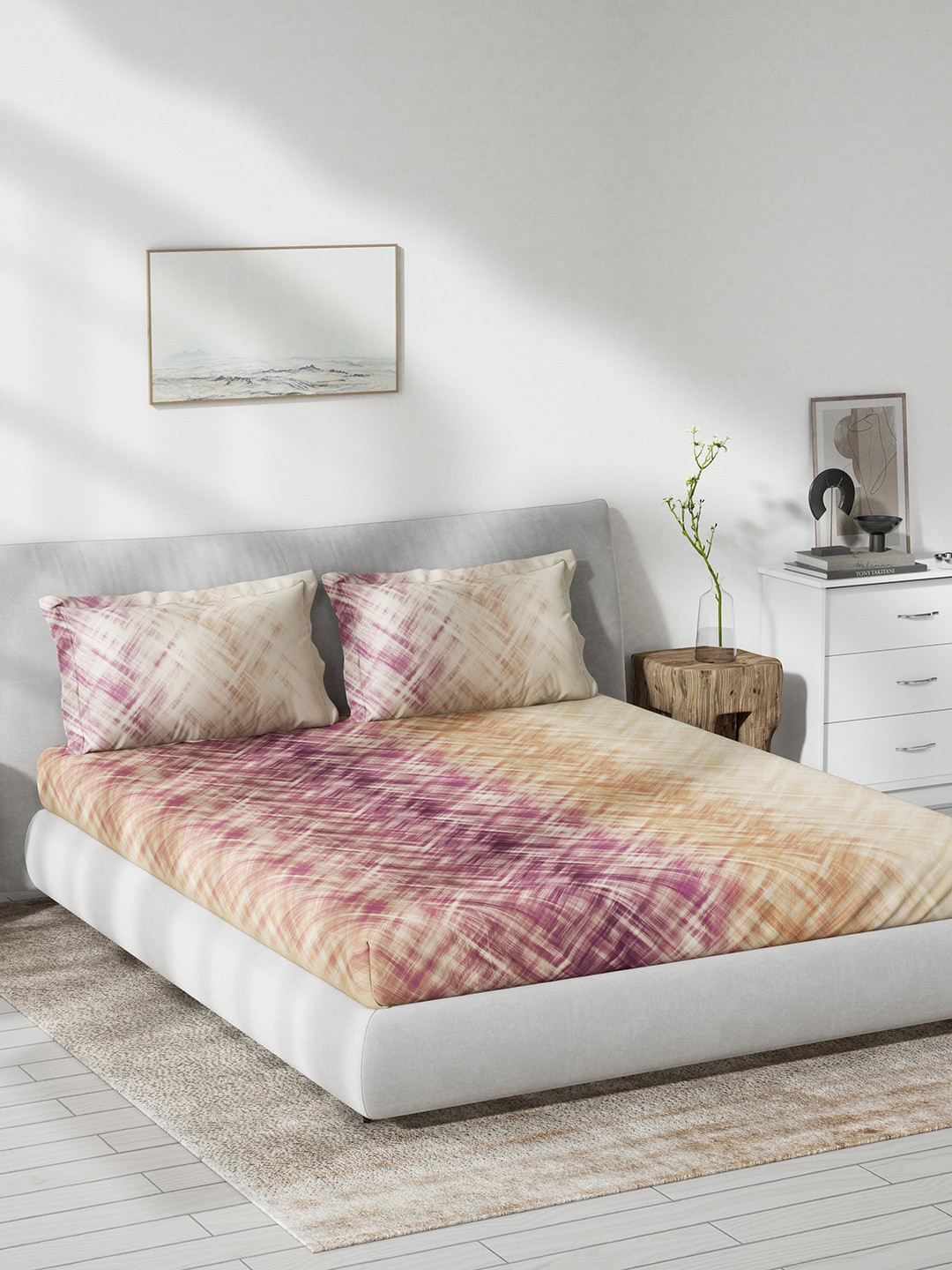 DDecor Live Beautiful Burgundy Abstract Cotton 144 TC Queen Bedsheet with 2 Pillow Covers-90 x 108 inches