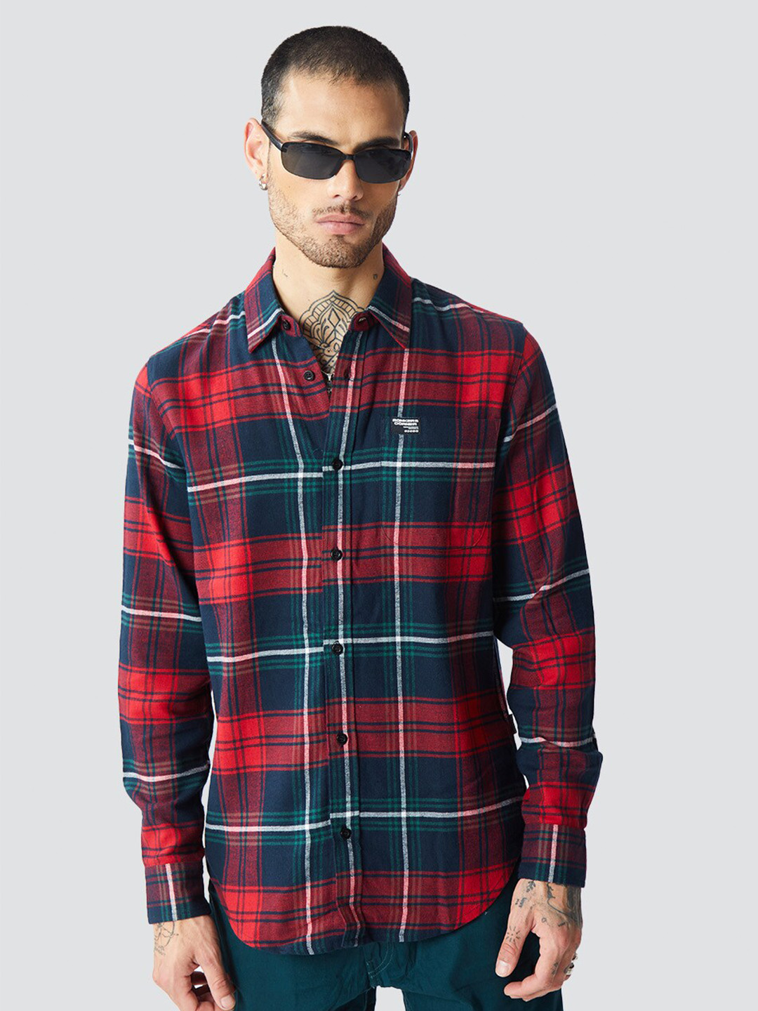 Bonkers Corner Red Tartan Checked Opaque Cotton Casual Shirt