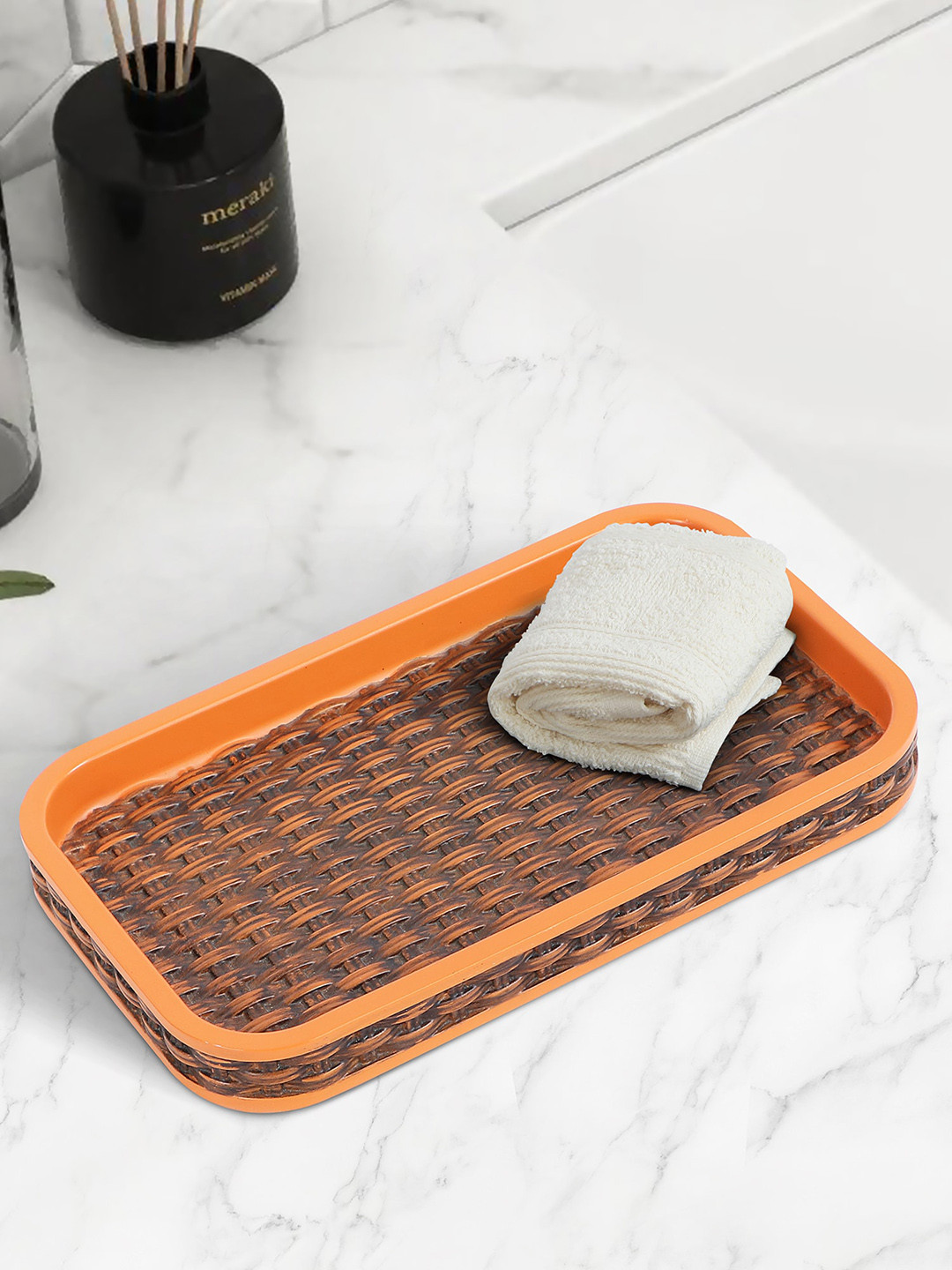OBSESSIONS Brown & Orange Textured Bath Tray