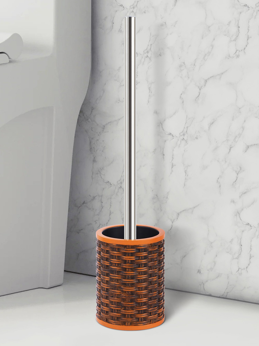 OBSESSIONS Brown & Orange Textured Toilet Brush With Holder