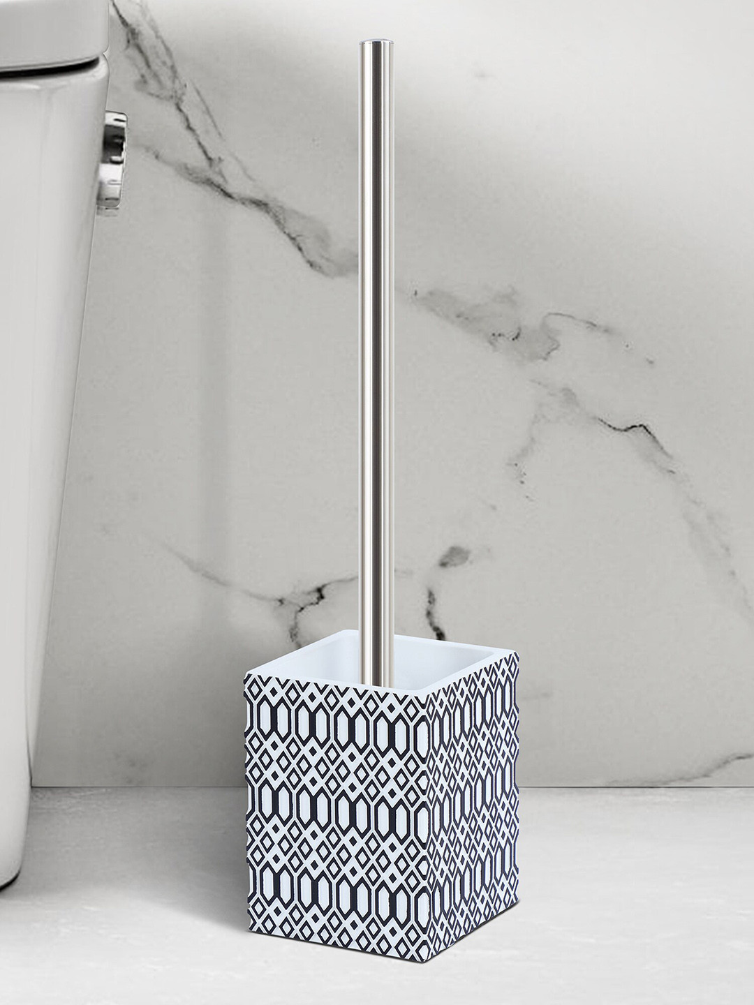 OBSESSIONS Black & White Textured Toilet Brush With Holder