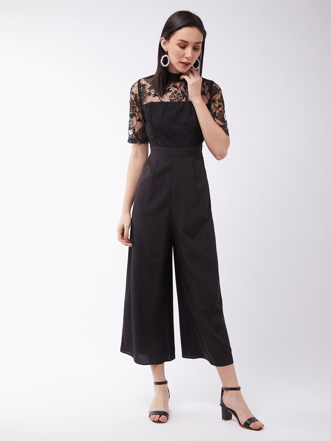DressBerry Black High Neck Lace Basic Jumpsuit