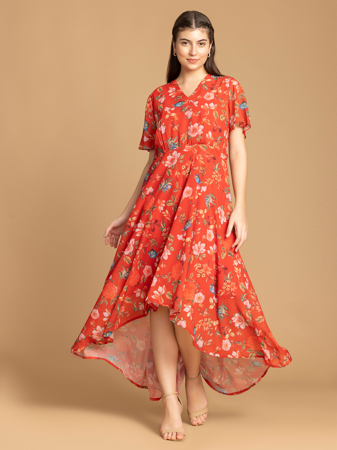 OCTICS Floral Printed Georgette Maxi Dress