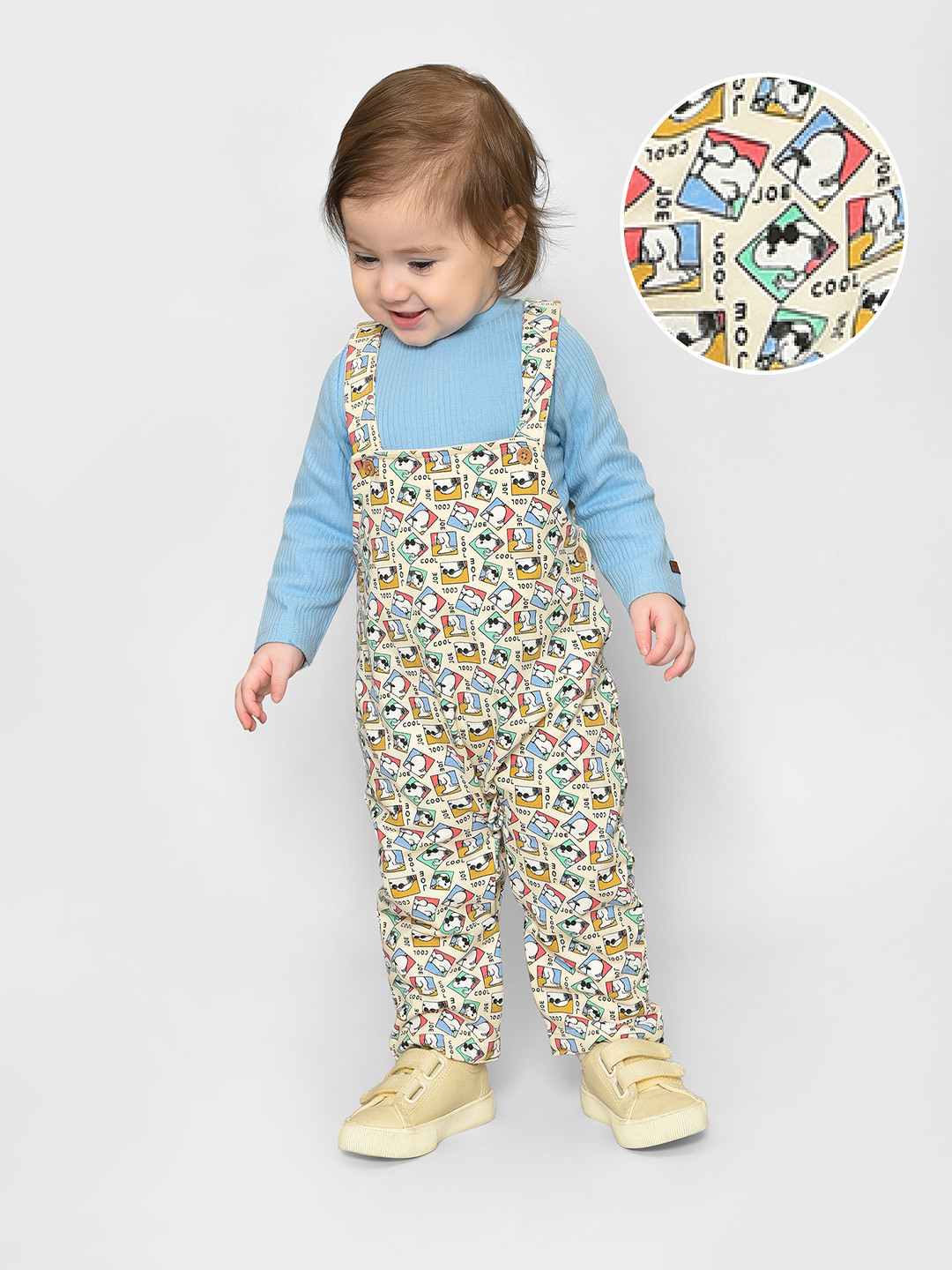 MiArcus Infants Peanuts Printed Cotton Straight Leg Dungaree With Romper
