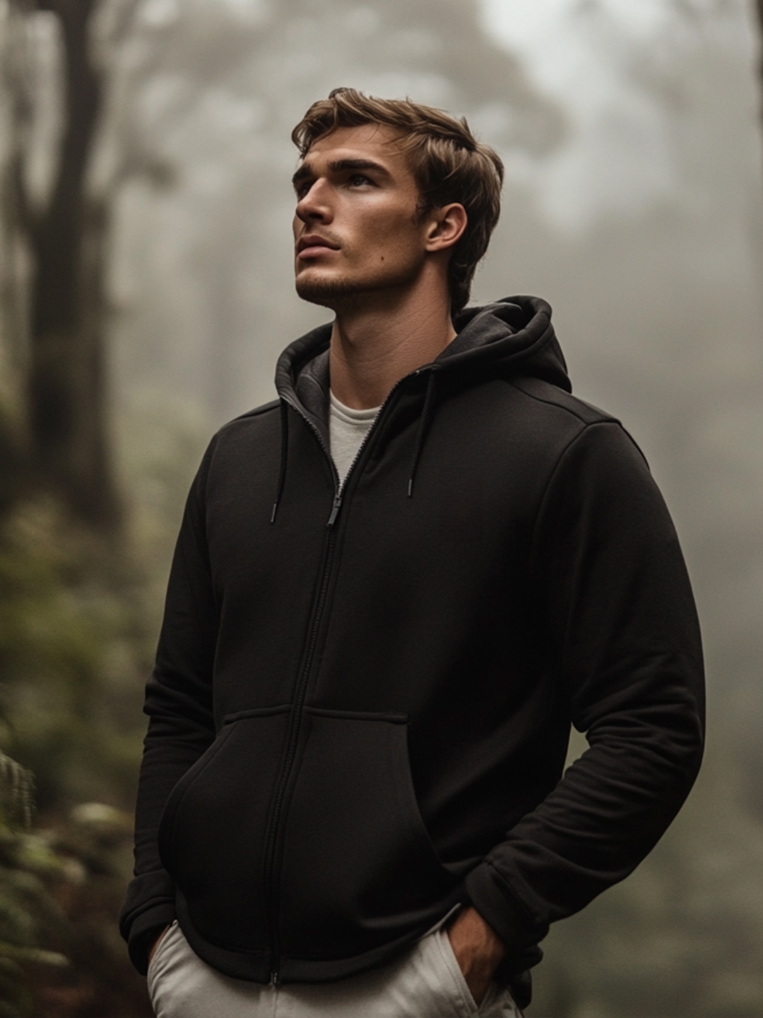 Men's zippered sweatshirt without hood on sale