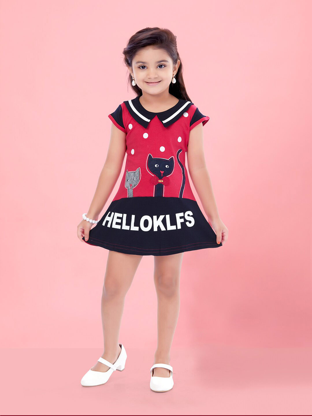 Aarika Girls Typography Printed Cap Sleeves A-Line Mini Dress