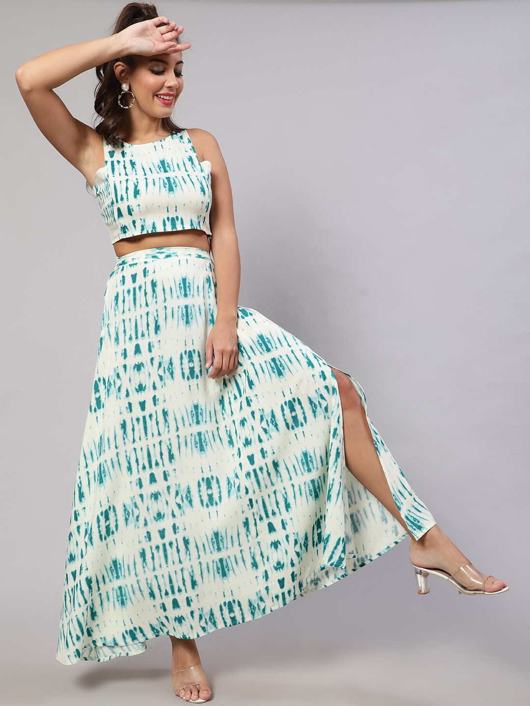 DAEVISH Tie-Dye Crop Sleeveless Top With Tie-Dye Maxi Skirt With Side Slit