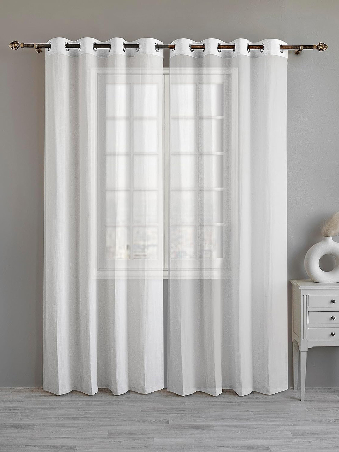 LINENWALAS Happy Sleeping 2 Pcs White Cotton Sheer Long Door Curtains
