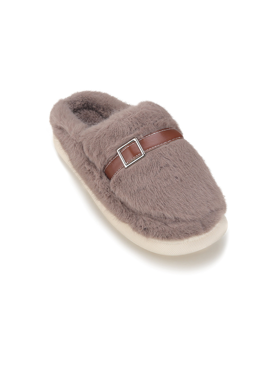 CASSIEY Men Winter Comfy Fur Room Slippers With Buckle Detail