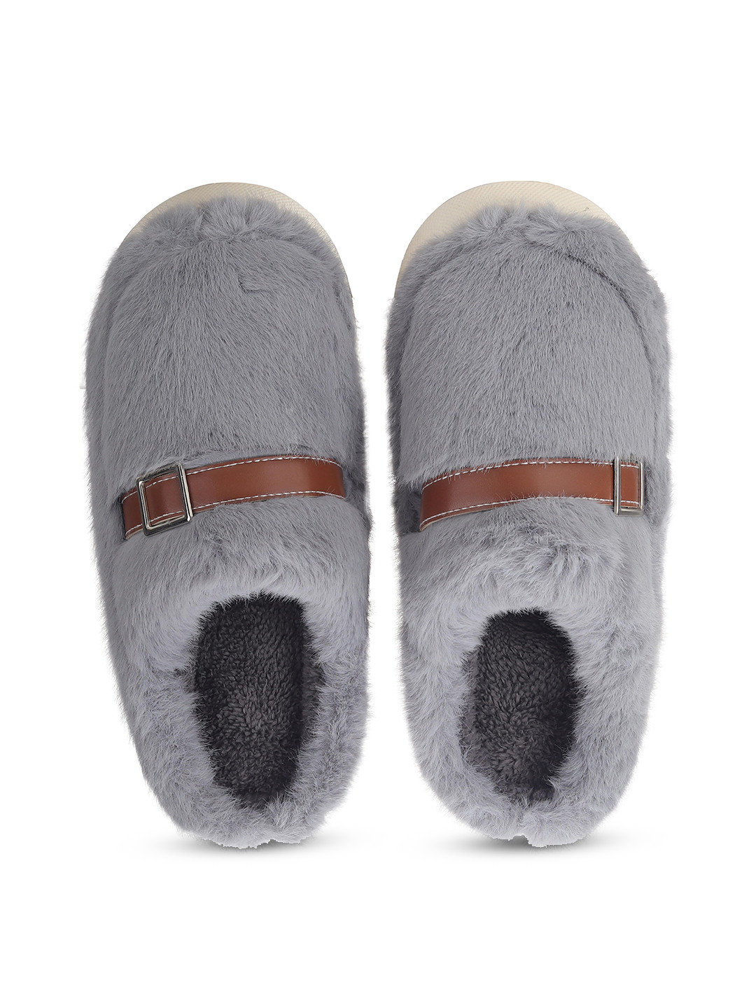 CASSIEY Men Winter Comfy Fur Room Slippers With Buckle Detail