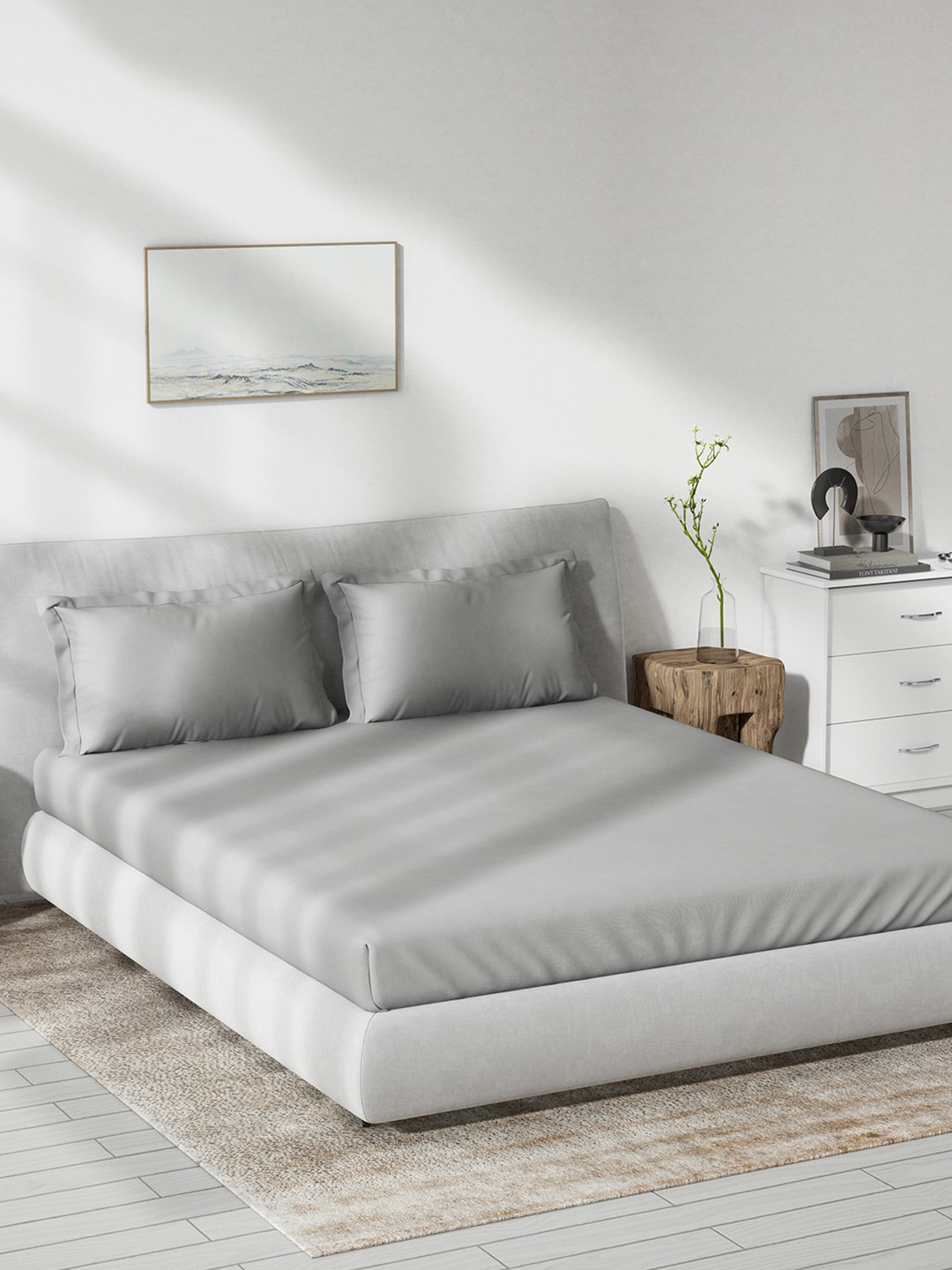 DDecor Grey Cotton 180 TC King Bedsheet With 2 Pillow Covers