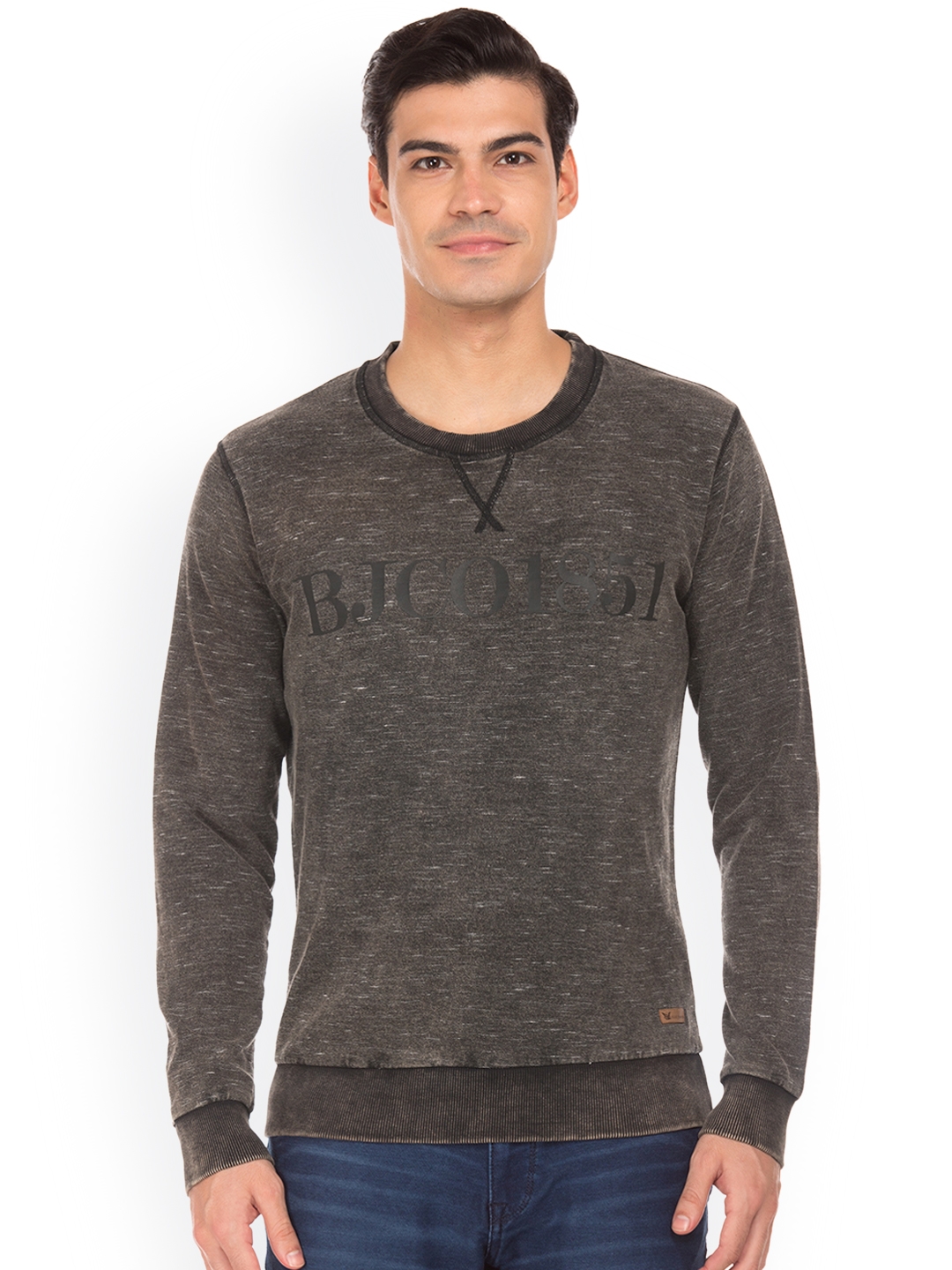 Arrow Blue Jean Co. Men Brown Self Design Sweatshirt