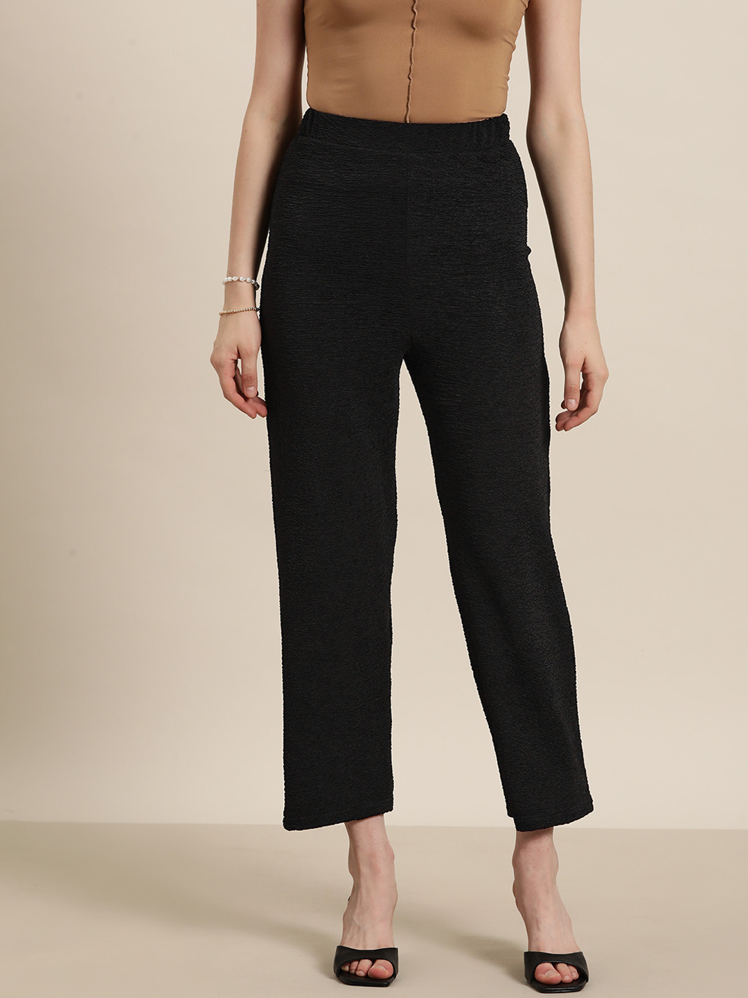 Qurvii Solid High-Waisted Cropped Palazzos