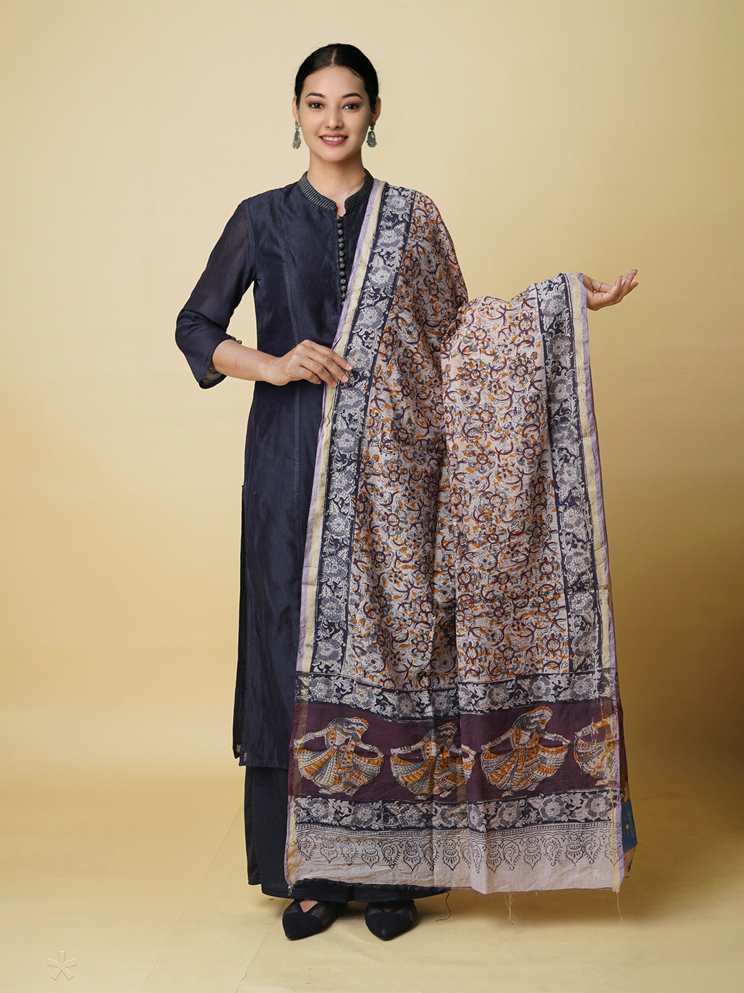Unnati Silks Ethnic Motifs Printed Kalamkari Chanderi Dupatta