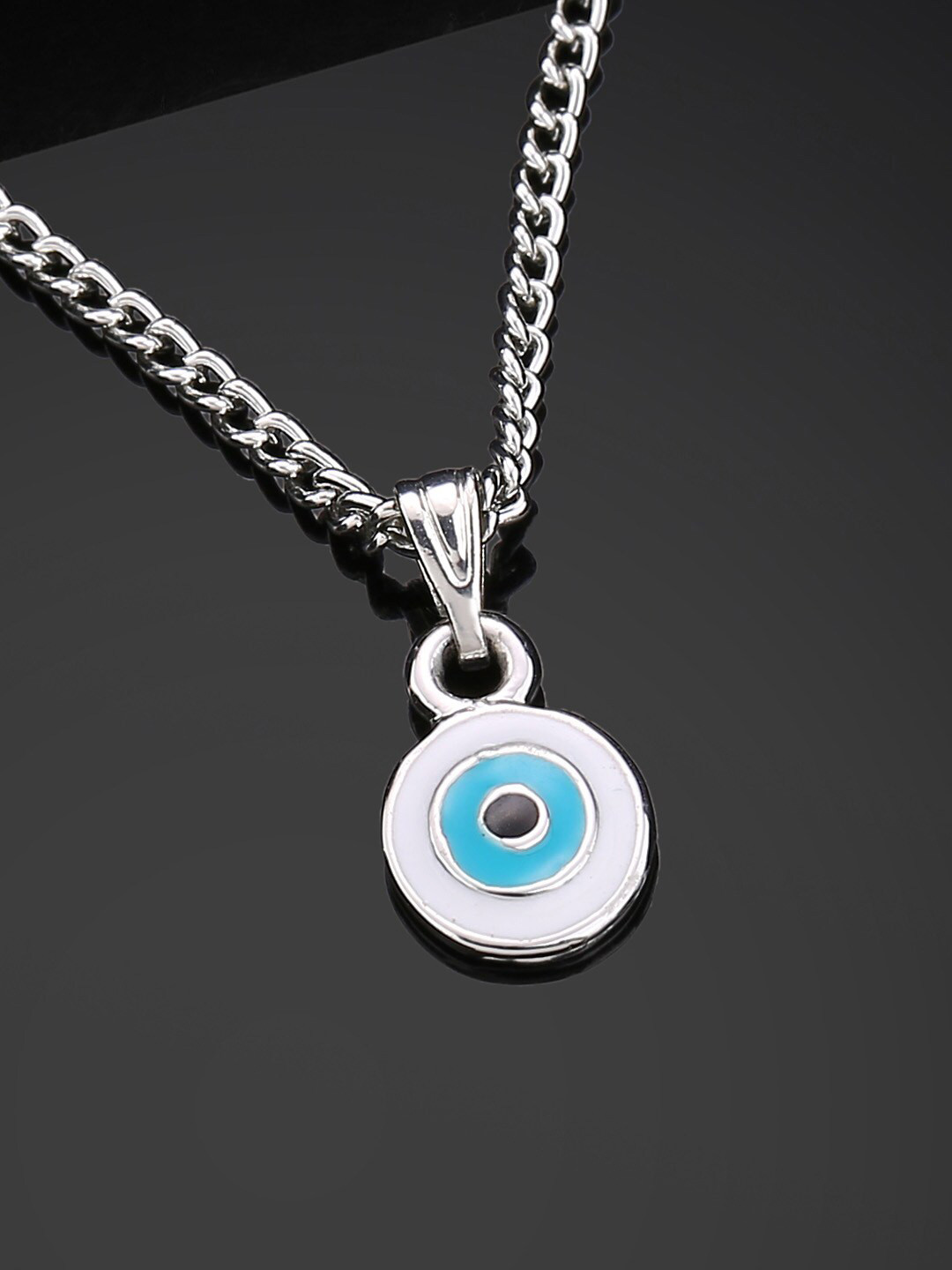 Estele Rhodium-Plated Enamel Pendant With Chain