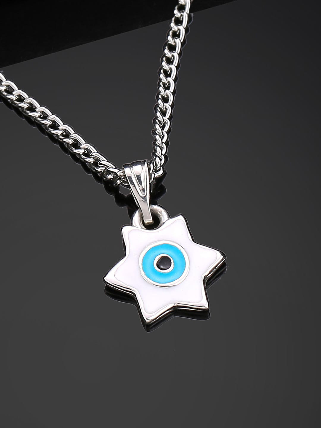 Estele Rhodium-Plated Enamel Pendant With Chain