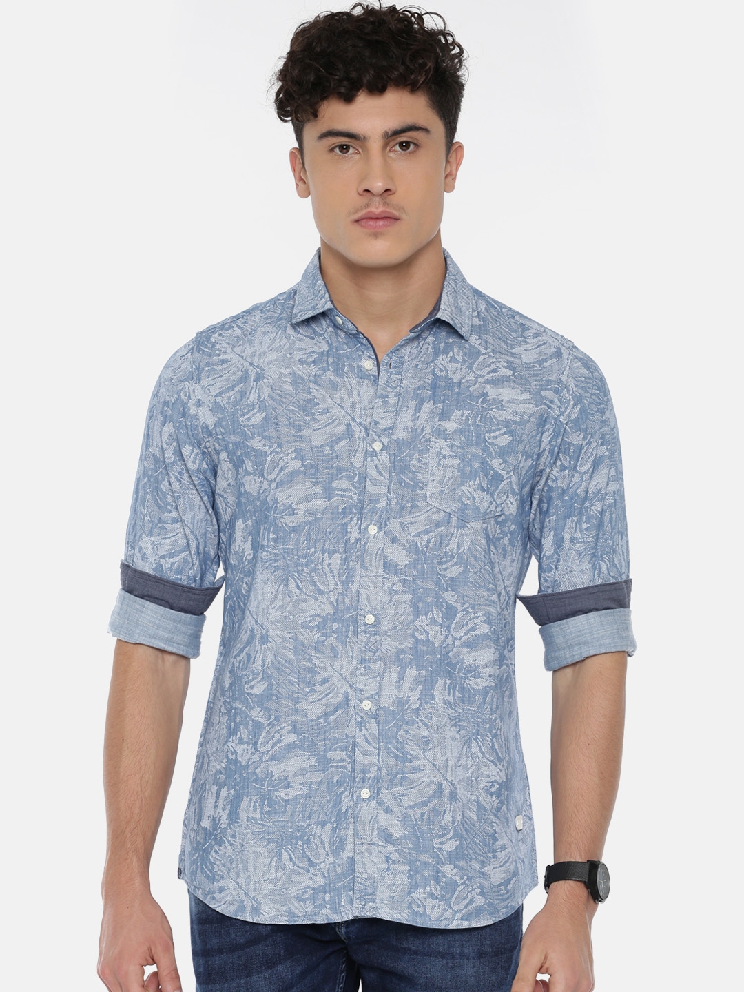 Being Human Clothing Men Blue Slim Fit Self Design Casual Shirt