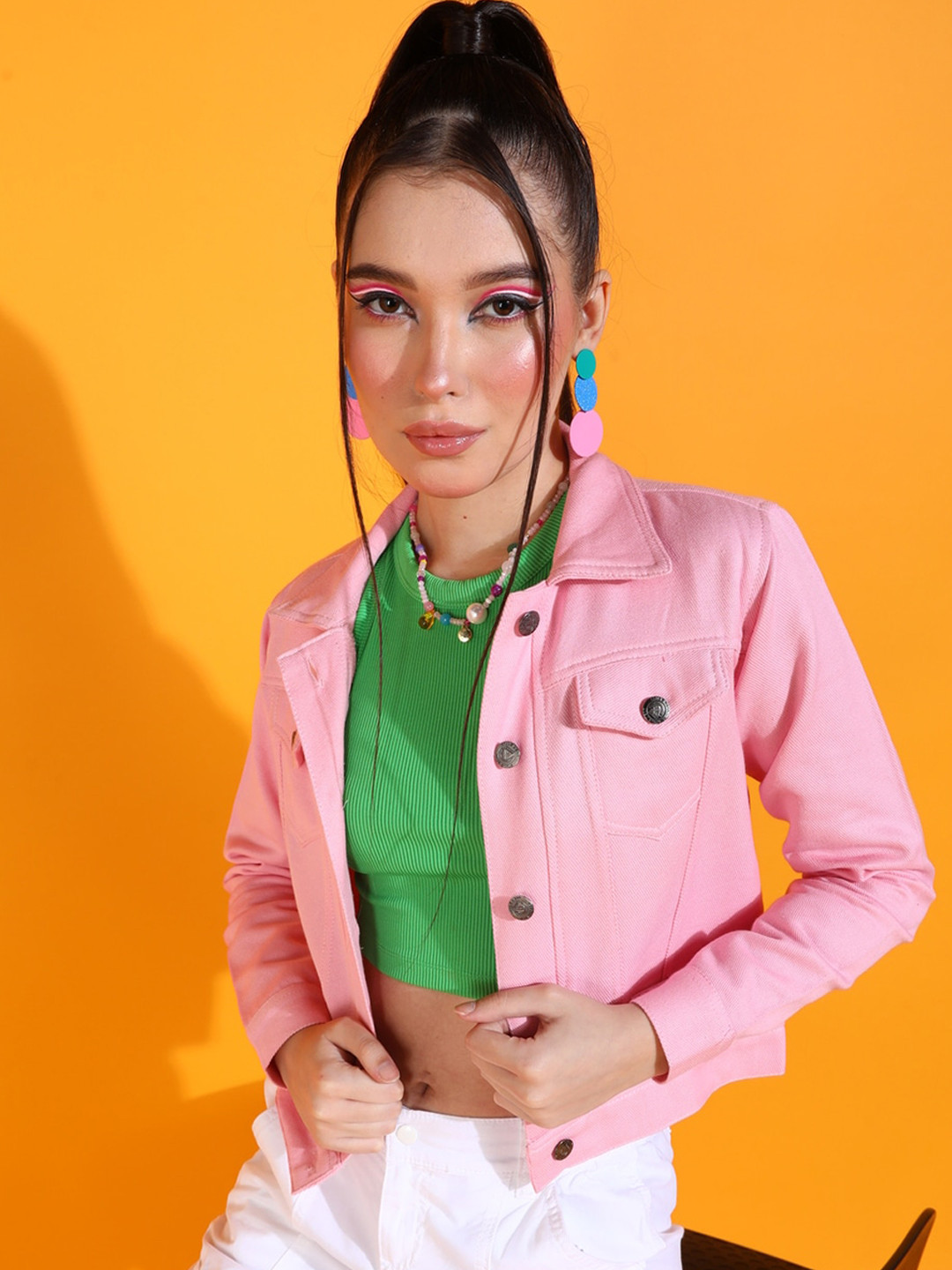 MONTREZ Crop Cotton Denim Jacket
