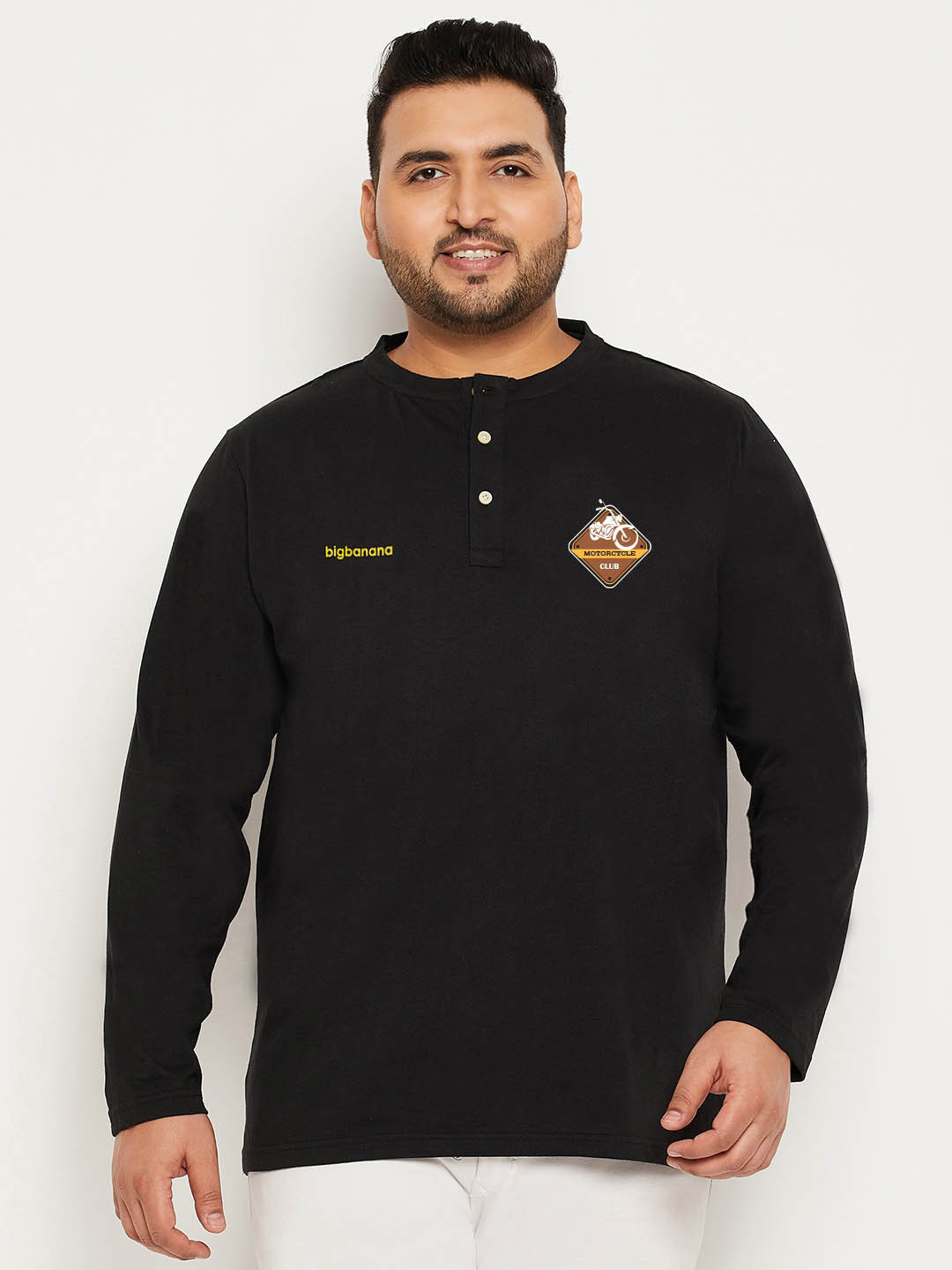 bigbanana Plus Size Band Collar Bio Finish Pure Cotton T-shirt
