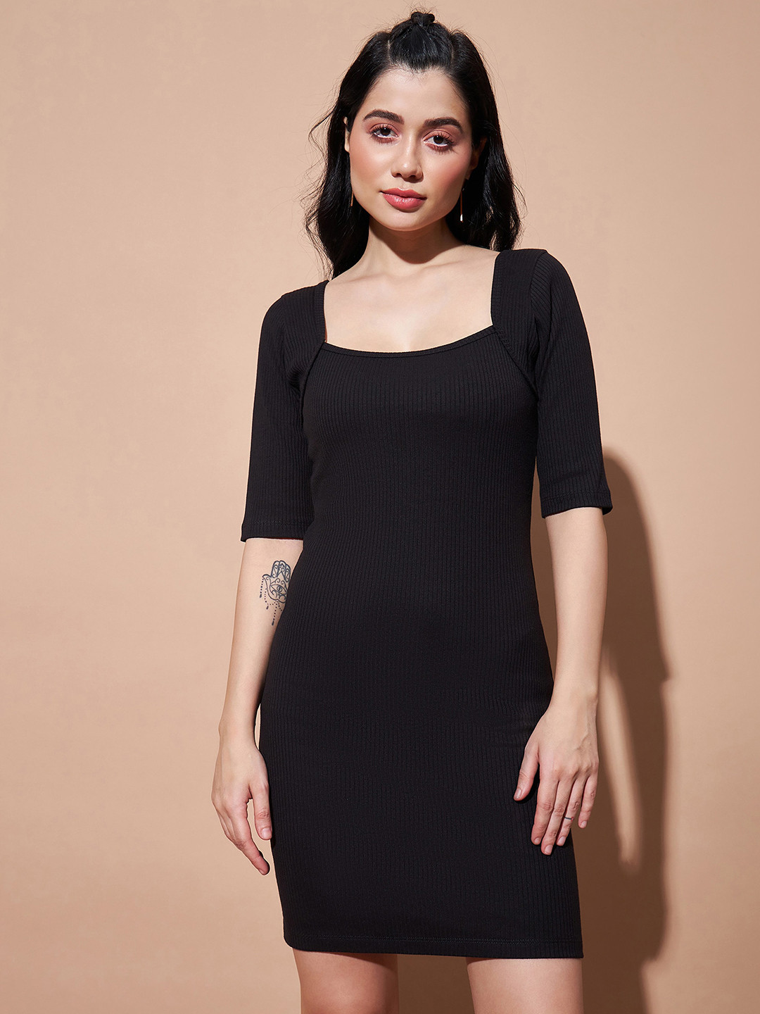 SASSAFRAS BASICS Square Neck Mini Cotton Sheath Dress