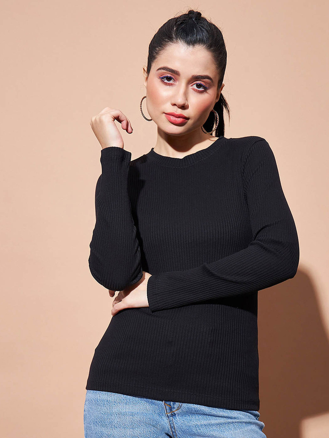 SASSAFRAS BASICS Ribbed Long Sleeves Cotton Top