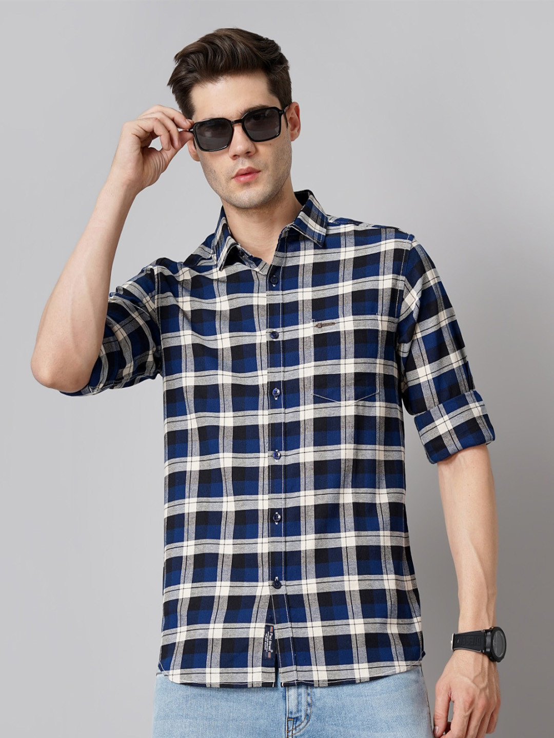 PAUL STREET Standard Slim Fit Tartan Checked Oxford Weave Cotton Casual Shirt