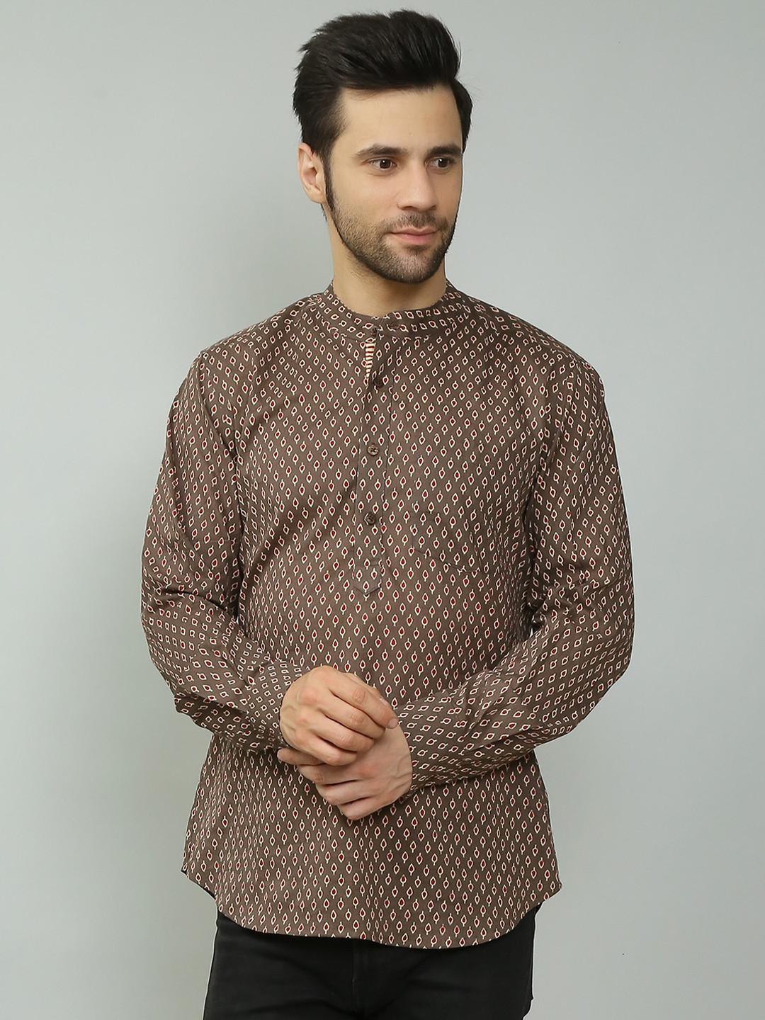 Spring Soul Comfort Conversational Printed Mandarin Collar Cotton Casual Shirt