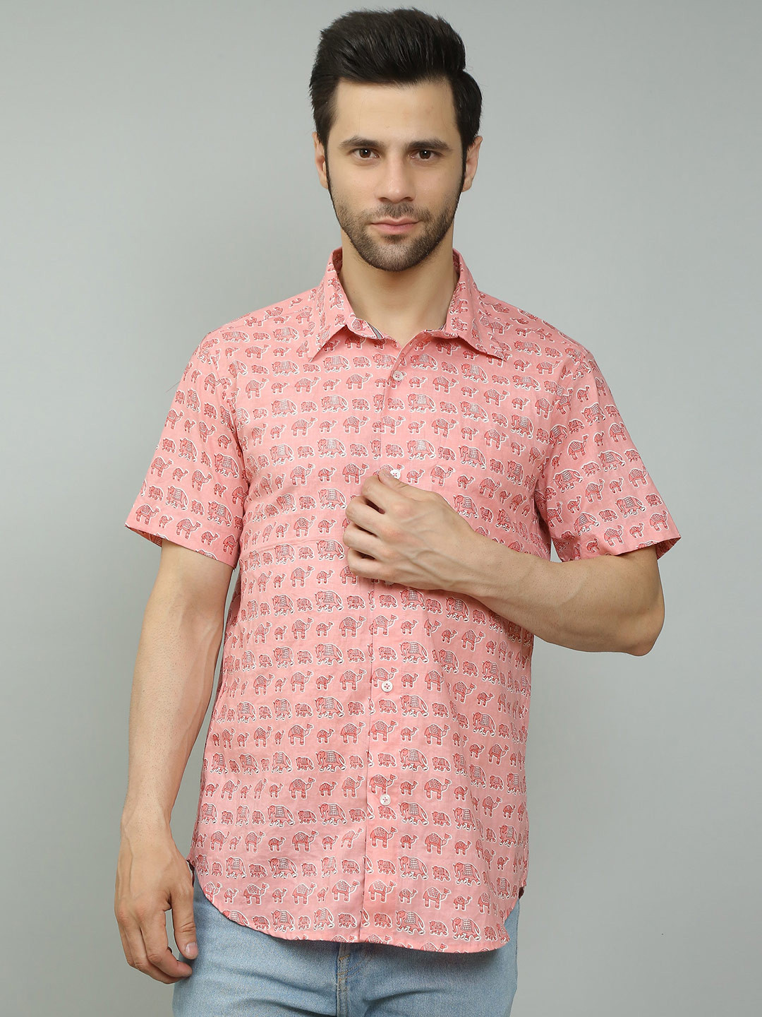 Spring Soul Comfort Conversational Printed Spread Collar Chest Pocket Cotton Casual Shirt