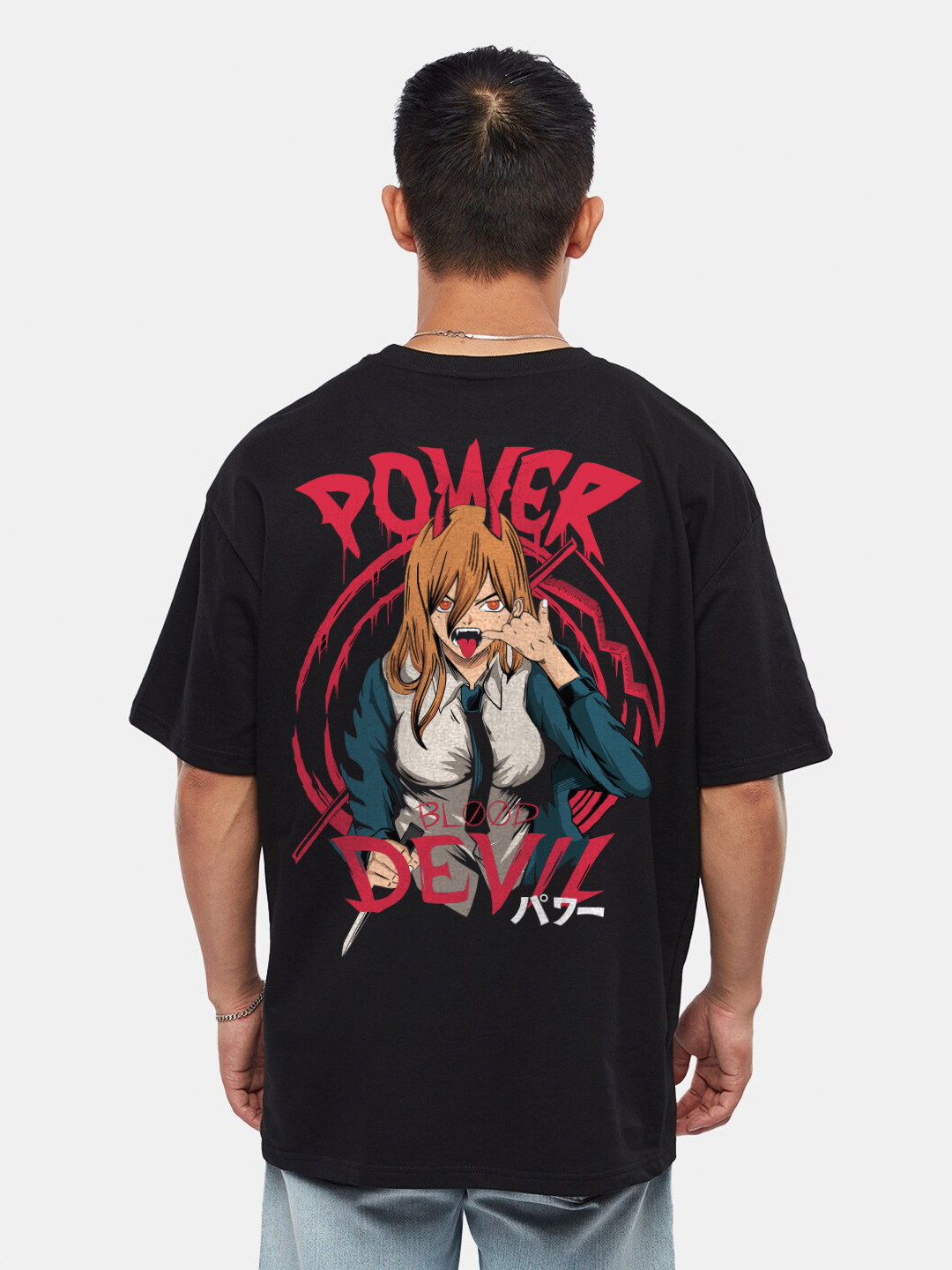 Crazymonk Men Oversized Graphic Power Devil Anime Drop Shoulder Sleeves T-shirt