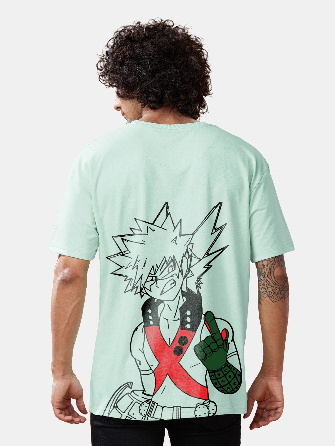Crazymonk Men Anime Katsuki Bakugo Printed Oversized Cotton T-shirt