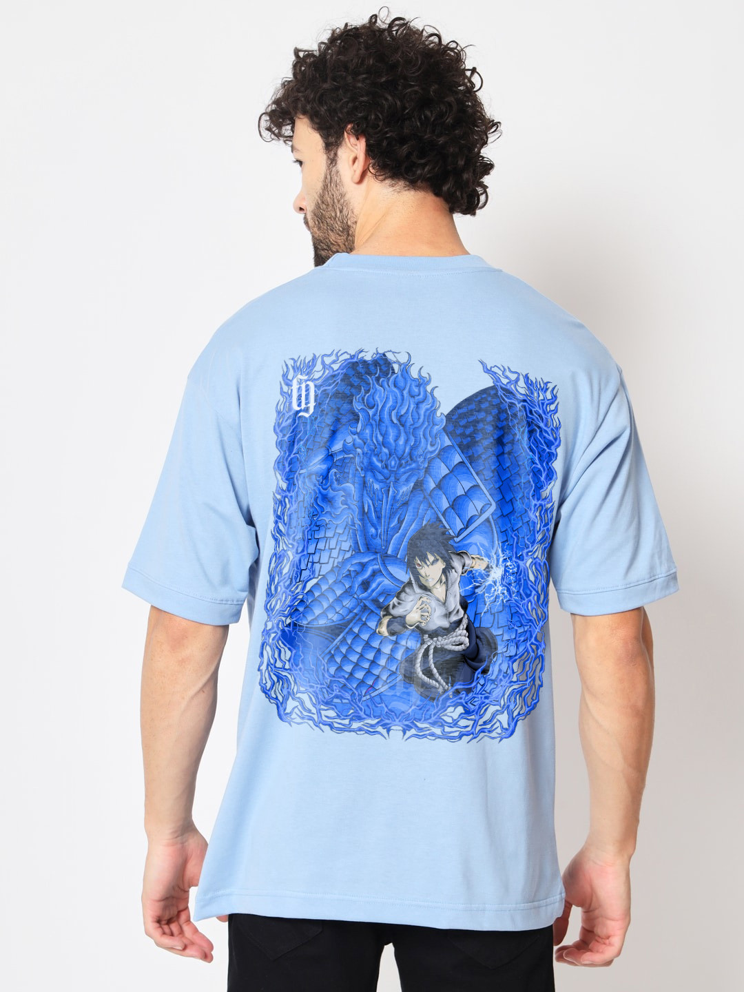 Crazymonk Men Anime Oversized Graphic Sasuke Printed Cotton T-shirt