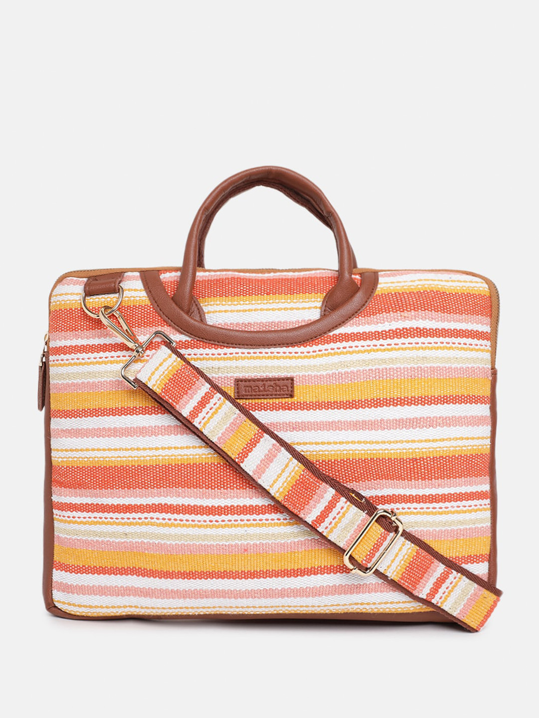Maisha Women Striped Jute Laptop Sleeve-Up To 13 inch