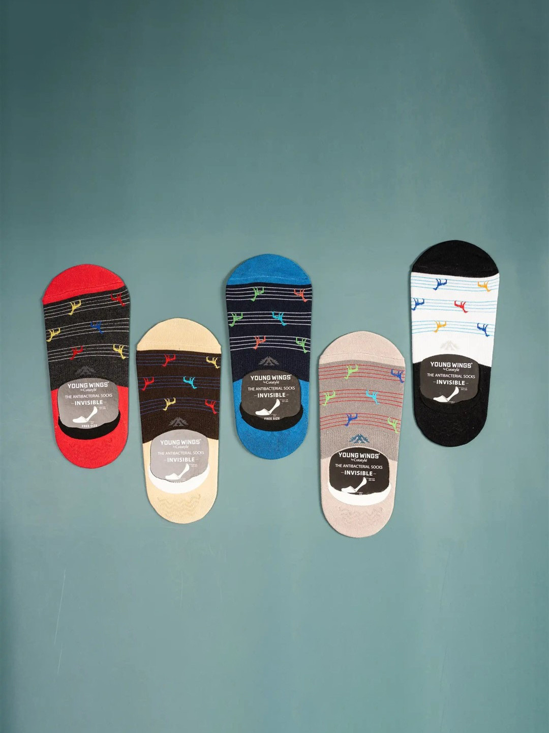 Cotstyle Men Pack Of 5 Assorted Patterned Shoe Liners