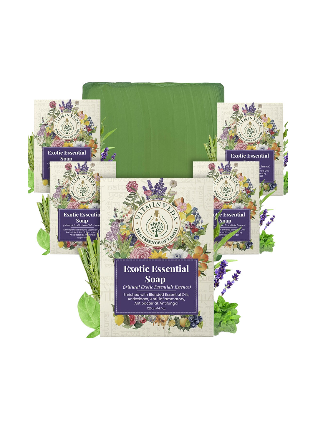 VITMINVEDA Set Of 5 Natural Exotic Essential Herbal Soap Bar - 125g Each