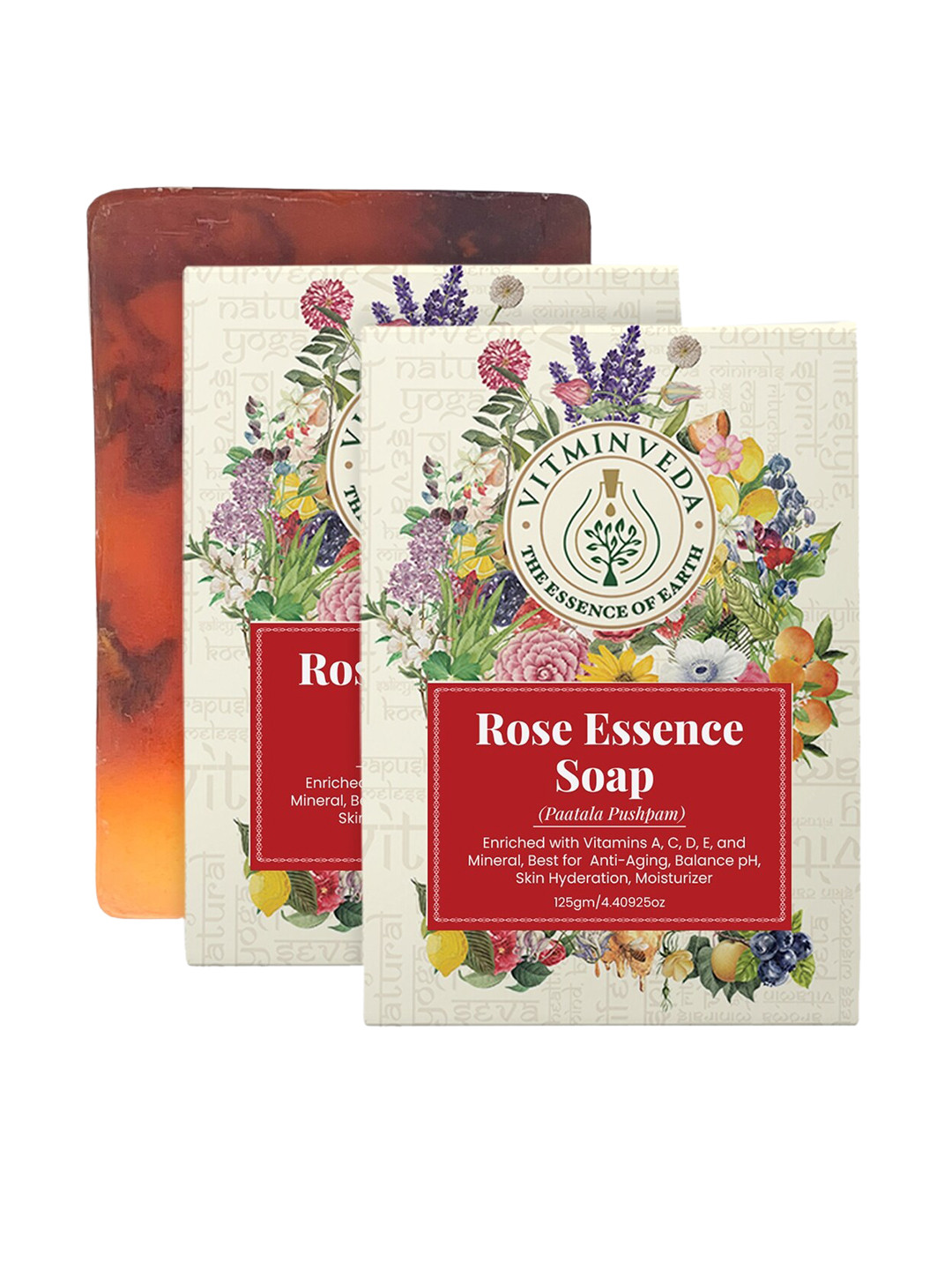 VITMINVEDA Set Of 2 Natural Rose Essence Herbal Soap Bar - 125g Each