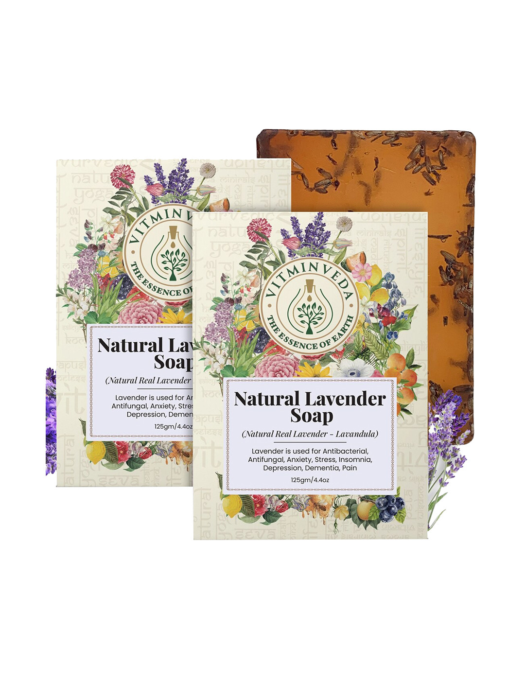 VITMINVEDA Set Of 2 Natural Lavender Herbal Soap Bar - 125g Each