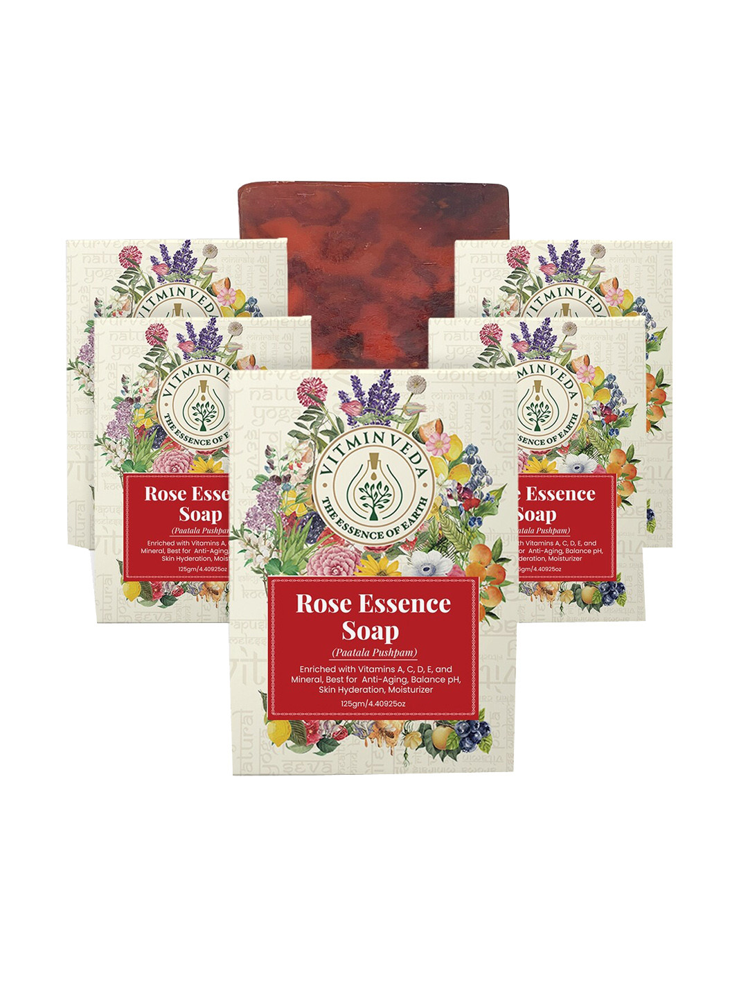 VITMINVEDA Set Of 5 Natural Rose Essence Herbal Soap Bar - 125g Each