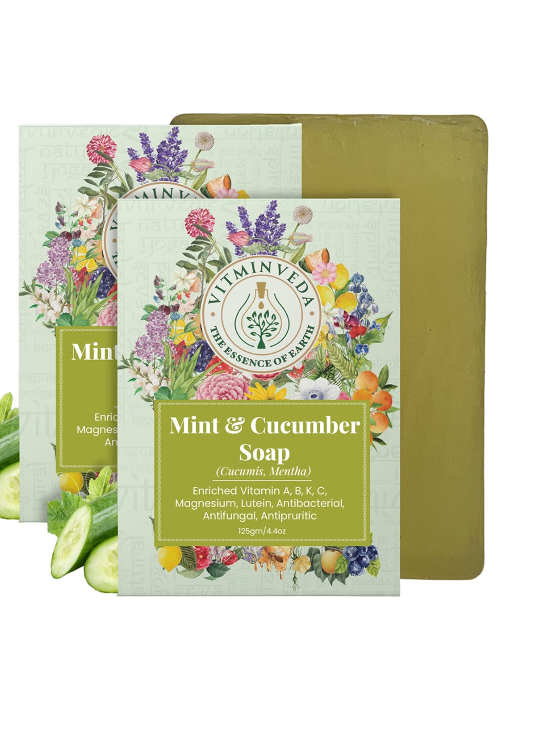 VITMINVEDA Set Of 2 Mint & Cucumber Herbal Soap Bar - 125g Each