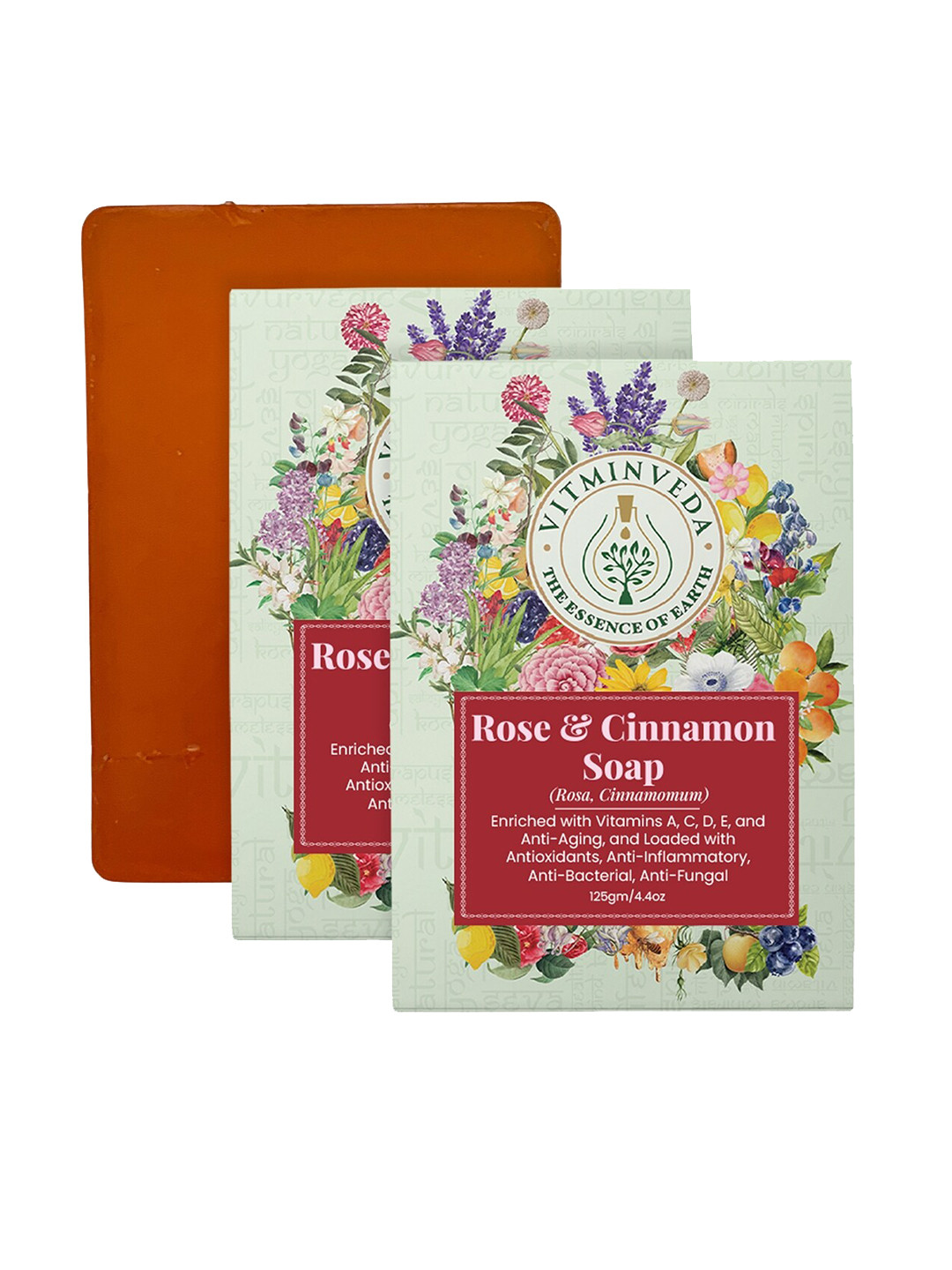 VITMINVEDA Set of 2 Rose & Cinnamon Natural & Herbal Soap Bar - 125 g each