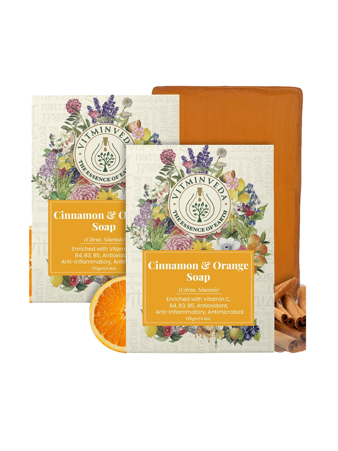 VITMINVEDA Set Of 2 Natural Cinnamon & Orange Herbal Soap Bar - 125g Each